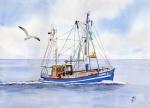 Poster DIN-A4 Fischerboot blau CUX1